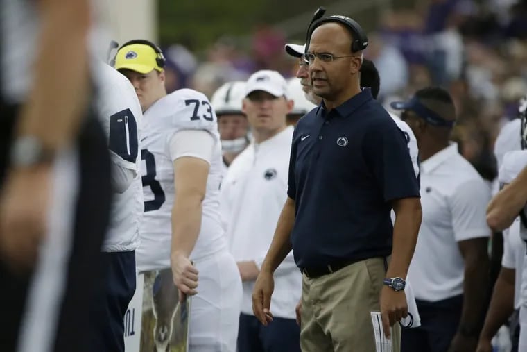 Penn State head coach James Franklin watches his team during the second half of an NCAA college football game against the Northwestern in Evanston, Ill., Saturday, Oct. 7, 2017. (AP Photo/Nam Y. Huh)