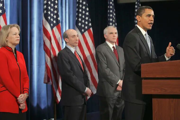 President-elect Barack Obama introduces, from left,Mary Schapiro, Gary Gensler and Daniel Tarullo.
