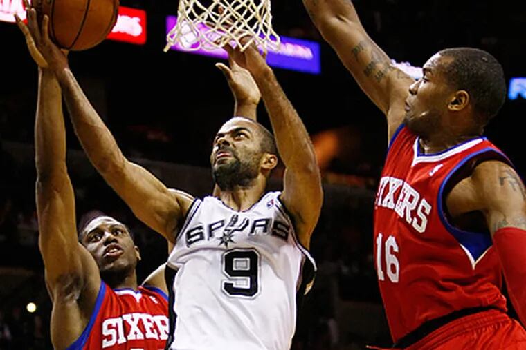 Tony Parker scored 24 points against the Sixers Saturday night in San Antonio. (AP Photo/Darren Abate)