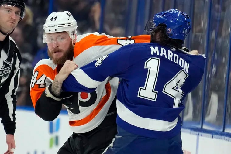 Nicolas Deslauriers picked up his second fight as a Flyer, dropping the gloves in the first period with Tampa Bay's Patrick Maroon.