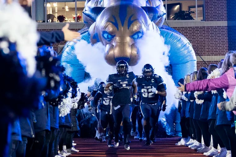 The Villanova team takes the field for their FCS playoff game against Holy Cross on Dec. 3, 2021  at Villanova University.