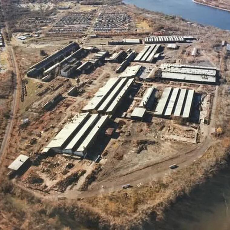 A file photo of the 200-acre Roebling Steel Co. site next to the Delaware River in Florence Township, Burlington County.  The Superfund site will get more money for cleanup under a new $1 billion round of funding for contaminated sites across the U.S. Three other local Superfund sites also received additional funding.