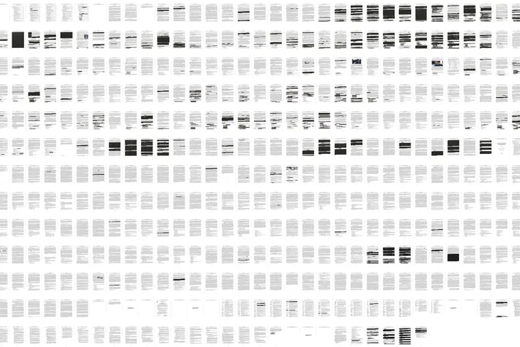 The Mueller Report's 488 pages are seen in this compilation of images on Thursday, April 18, 2019.