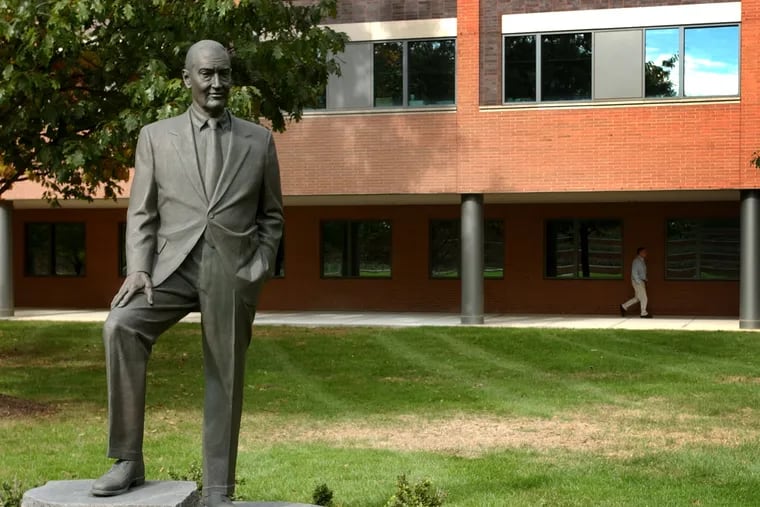 Statue of late founder John C. Bogle at Vanguard Group campus, Malvern, Pa.