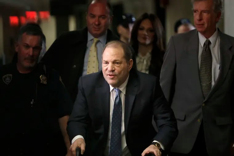 Harvey Weinstein arrives at a Manhattan courthouse for jury deliberations in his rape trial on Monday, Feb. 24, 2020.