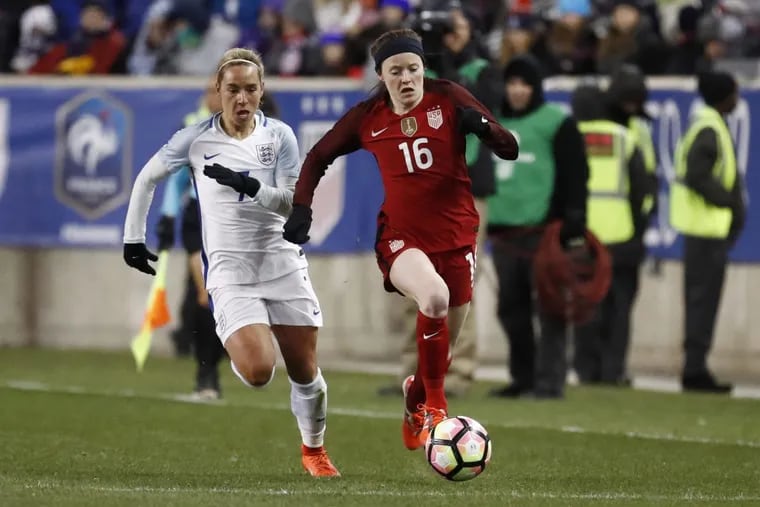 Rose Lavelle, seen here in a game earlier this year against England, scored the goal in the U.S. women’s national soccer team’s 1-0 win at Sweden on Thursday.