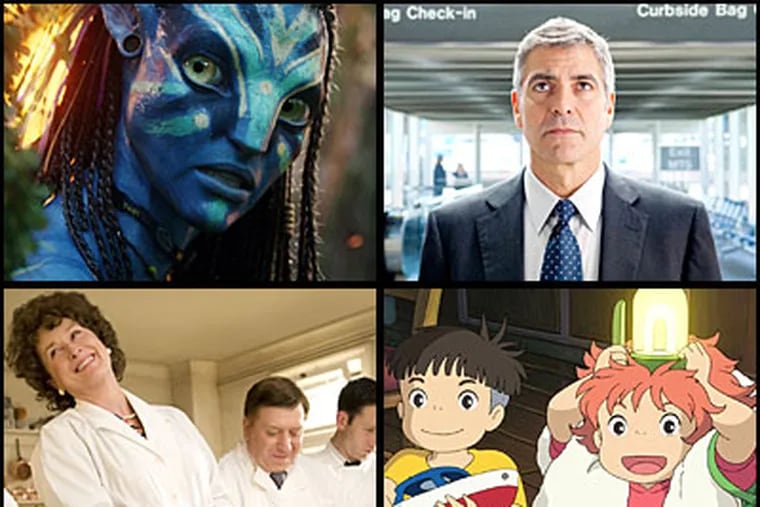 Among Carrie Rickey and Steven Rea's choices for best films of 2009, clockwise from top left: "Avatar," "Up in the Air," "Ponyo," and "Julie & Julia."