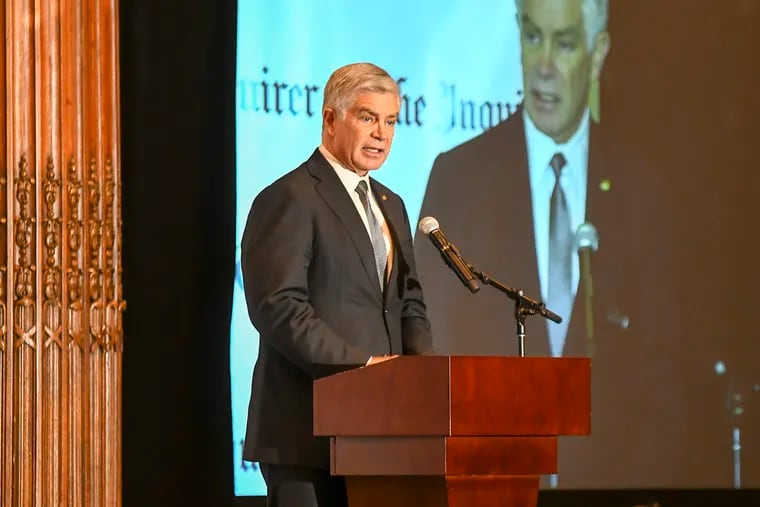 Patrick T. Harker, president of the Federal Reserve Bank of Philadelphia, delivers the keynote address at the Inquirer’s Influencers of Finance event on Feb. 28, 2019, at the Crystal Tea Room. On Tuesday he spoke at a conference entitled “Pandemic: Accelerating AI and Machine Learning?” hosted by the Global Interdependence Center in Philadelphia. (Photo: Paul Coker)