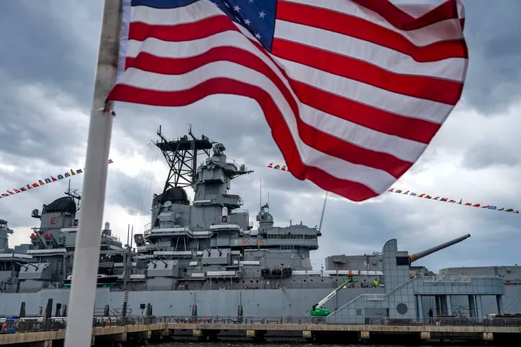 The Battleship New Jersey is on the Camden Waterfront  Wednesday, Mar. 20, 2024 as the crew finishes preparations for her departure the following day for historic dry dock maintenance.