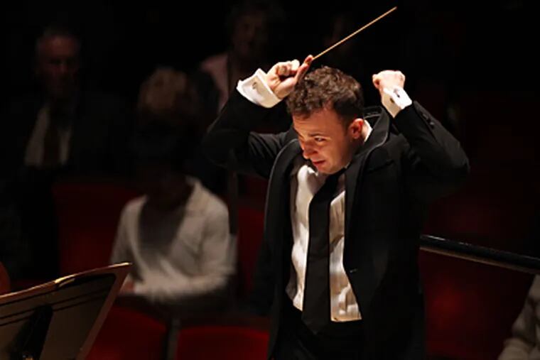 Yannick Nezet-Seguin, conducting at Verizon Hall at the Kimmel Center in December. (Laurence Kesterson / Staff Photographer)