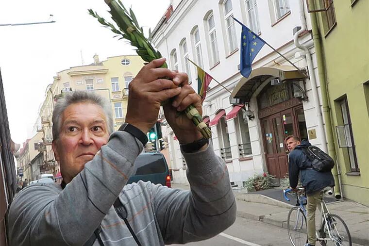 David Matz, husband of the author, with the lulav in Old Town Vilnius, September 2013.