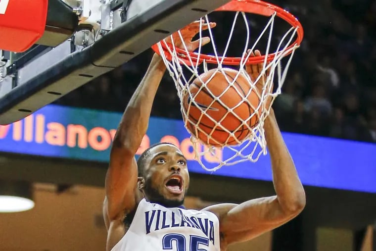 Villanova guard Mikal Bridges dunks the basketball during the second half against Lafayette on Friday.