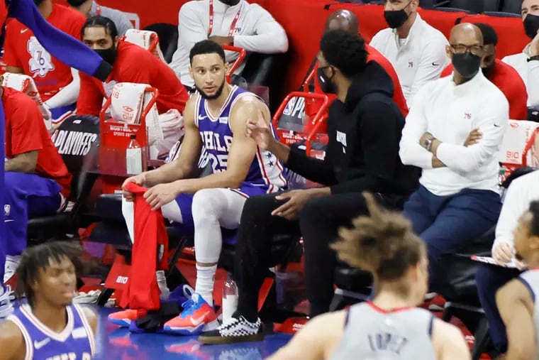 Ben Simmons sitting on the bench became a familiar sight late in games against the Atlanta Hawks in the Eastern Conference semifinals.