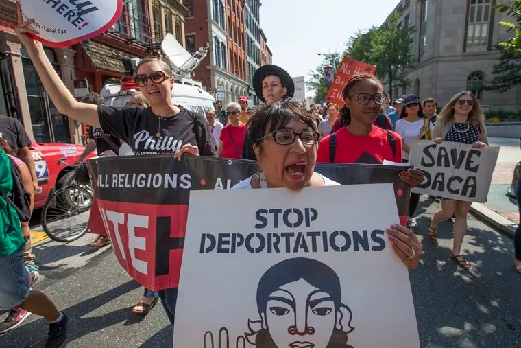 The Trump Administration announced its decision to end DACA on Tuesday, Sept. 5, 2017. A protest rally outside the Philadelphia offices of the Justice Department. The groups marches along Chestnut St. to the Federal Detention Center at 8th and Arch Sts.