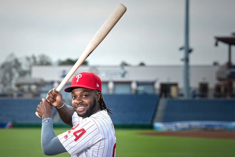Phillies Roman Quinn poses for a photo at Spectrum Field in Clearwater, Fla.