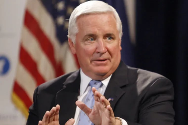 Gov. Corbett, shown last year in Philadelphia, has adopted a new style that differs markedly from the one he honed during his career as a prosecutor. (DAVID MAIALETTI / FILE PHOTO)