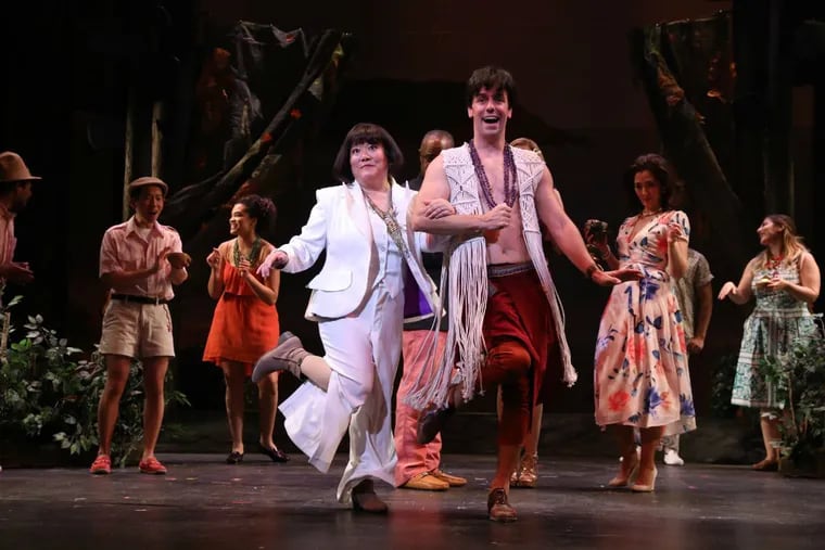 Ann Harada and Clyde Alves (center) and cast in “The New World,” through Dec. 2 at Bucks County Playhouse in New Hope.