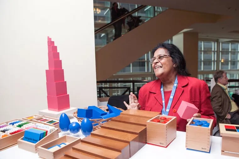 Chandra Fernando of the Northern Virginia Montessori Institute explains uses of the Montessori educational equipment and methods Saturday, March 14, 2015 at the Philadelphia Marriott Downtown. (CHRIS FASCENELLI Staff Photographer)