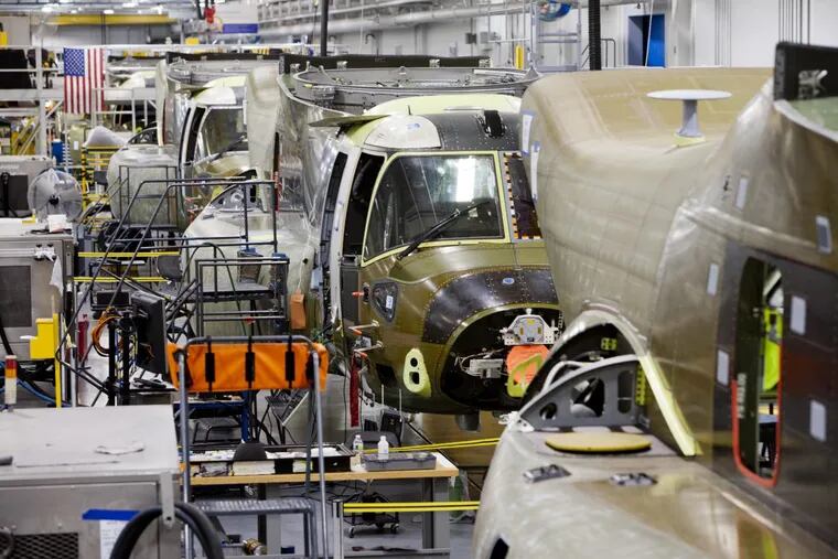 The V-22 Osprey assembly line at the Boeing plant in Ridley Township in 2012.