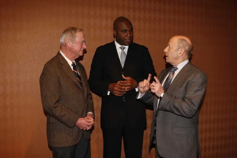 Peter Buttenwieser (right) chats with Gerry Lenfest (left) and Keith Leaphart at the Lowes Hotel in Philadelphia on Thursday, December 6, 2007.