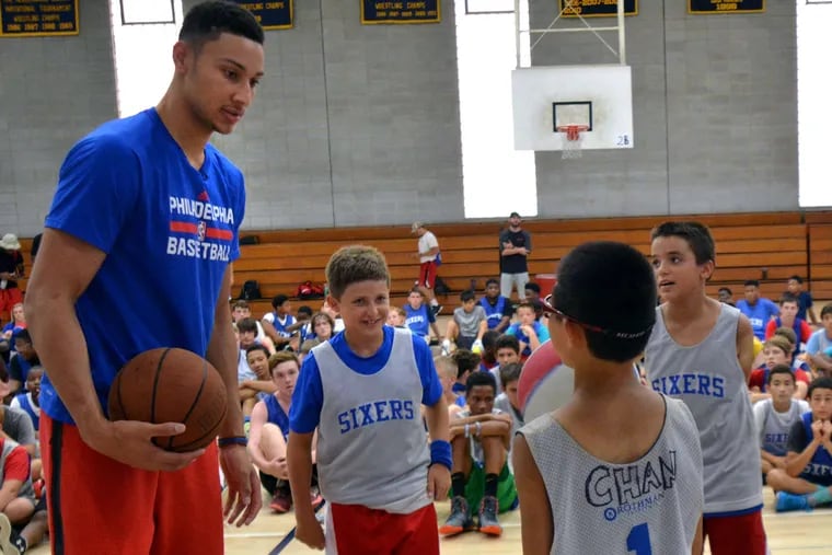 Ben Simmons at a basketball camp in July at Valley Forge Military Academy. By one count, he is already the top seller among city athletes.