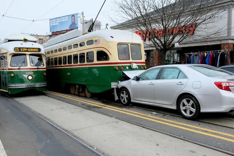 Trolley accident on Girard Avenue at Broad Street on Friday, February 22, 2019.