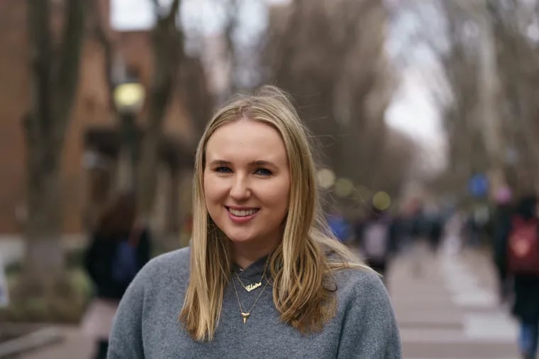 Claire Sliney is a sophomore at Penn, she is shown here on campus, in Philadelphia, February 18, 2019. Her documentary short, "Period Stop" is up for and Oscar.