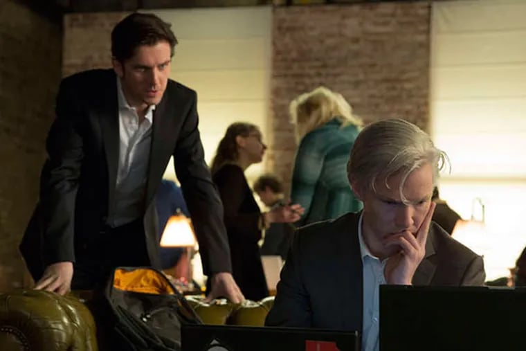 Dan Stevens as journalist Ian Katz, left, and Benedict Cumberbatch as WikiLeaks founder Julian Assange in a scene from "The Fifth Estate." (AP Photo/Dreamworks Pictures,  Frank Connor)