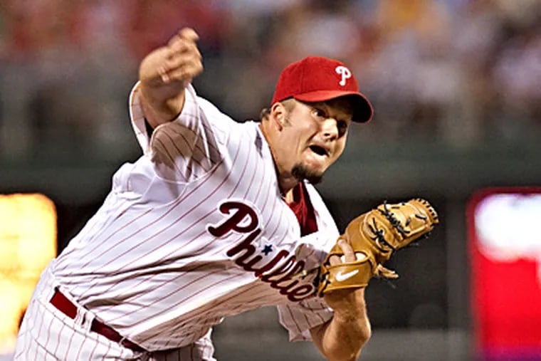 Joe Blanton pitched seven strong innings but came away with a no-decision.  (David M Warren / Staff Photographer)