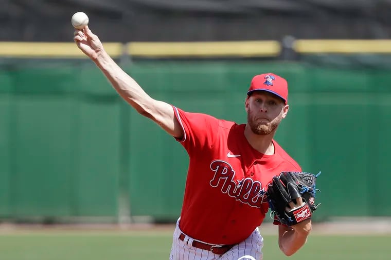 Phillies pitcher Zack Wheeler, shown here during spring training in Clearwater, threw five days a week to keep himself sharp during the pandemic.