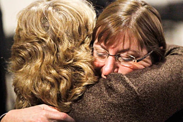 Jane Clementi hugs a family member on hearing the verdict. Her son Tyler had committed suicide. JERRY McCREA / Star-Ledger, Pool