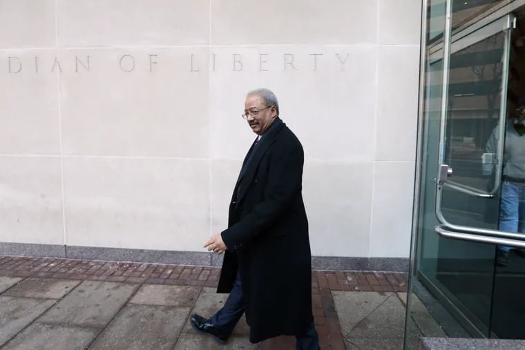 Chaka Fattah leaves federal courts after his son Chaka &quot;Chip&quot; Fattah Jr. was sentenced Tuesday February 2, 2016.