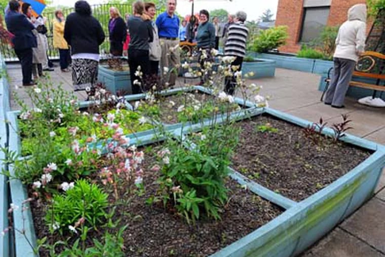 The Montgomery County Commissioners officially opened a rooftop garden area in the county's Human Services Center in Norristown. Employees came to check out the flower beds and scenery. ( SHARON GEKOSKI-KIMMEL / Staff Photographer )