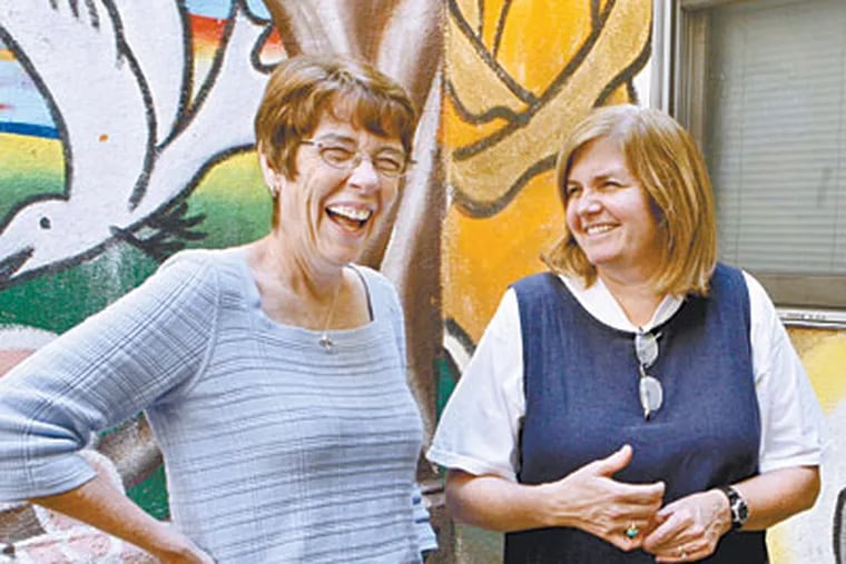 Project HOME’s founders, Sister Mary Scullion (left) and Joan Dawson McConnon, at the St. Columba shelter in West Philadelphia. Their efforts to combat homelessness have become a national model. (ELIZABETH ROBERTSON / Staff Photographer)