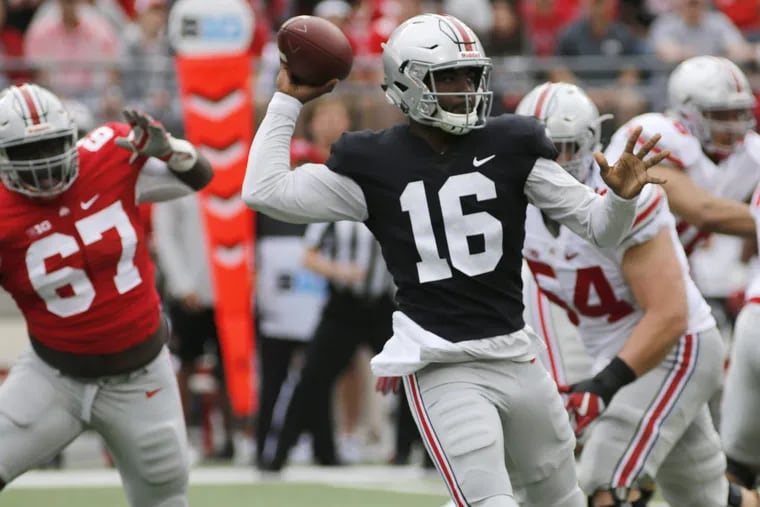 Quarterback J.T. Barrett  during Ohio State’s spring game.  The fifth-year senior holds the keys for the Buckeyes.