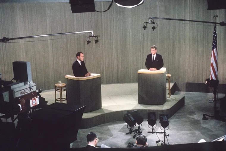 Vice President Richard M. Nixon (left) and Sen. John F. Kennedy in their fourth debate during the 1960 presidential campaign, from Oct. 21.