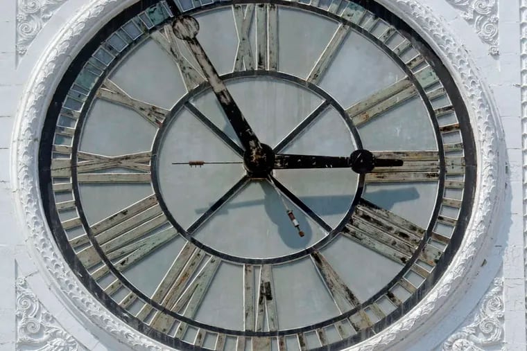 File: One of four clock faces on the Tower at Broad & Callowhill, home of The Inquirer since 1925. TOM GRALISH / Staff Photographer