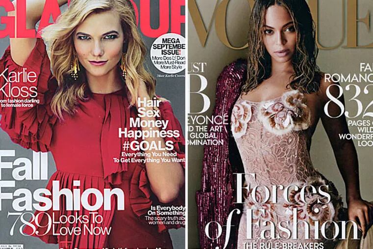 Karlie Kloss on Glamour's September issue and Beyonce on Vogue's fall fashion issue.