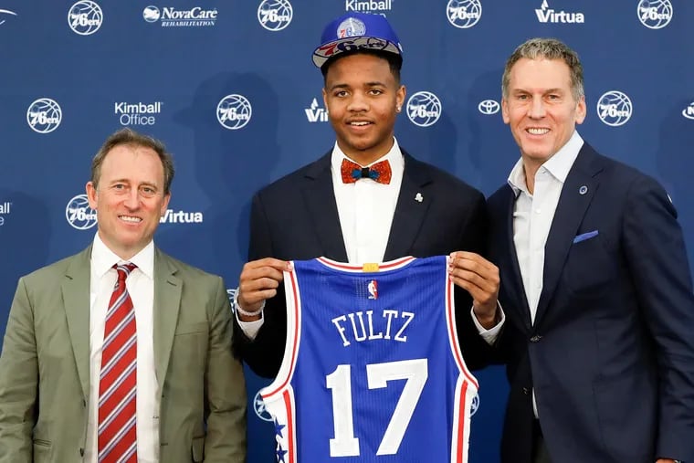 Bryan Colangelo (right) and Josh Harris (left) traded up to ensure the Sixers would land Markelle Fultz in the 2017 draft.
