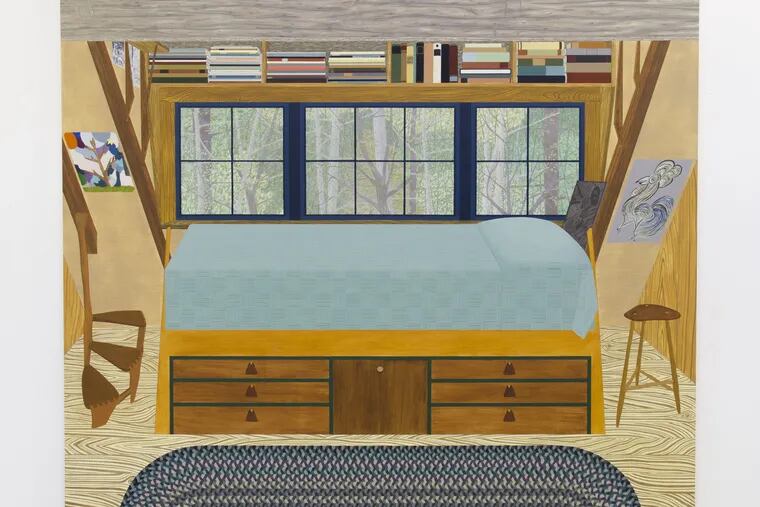 Becky Suss's painting "Wharton Esherick Bedroom (2018), at Fleisher/Ollman Gallery