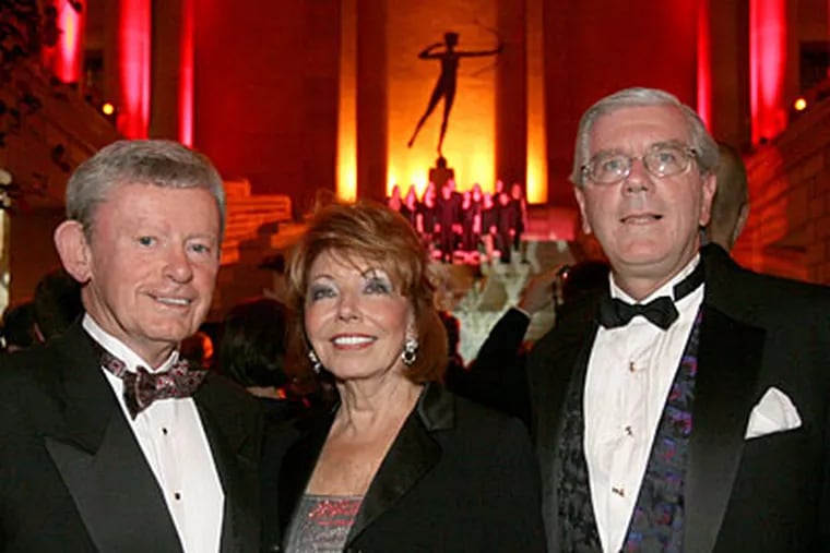 L-R: John Chappell, Main Line Health trustee, and his wife Mary Lou Chappell with Peter Havens, chairman of the Lankenau Institute for Medical Research at Lankenau Hospital's 150th anniversary gala. (CHARLES FOX / Staff Photographer)