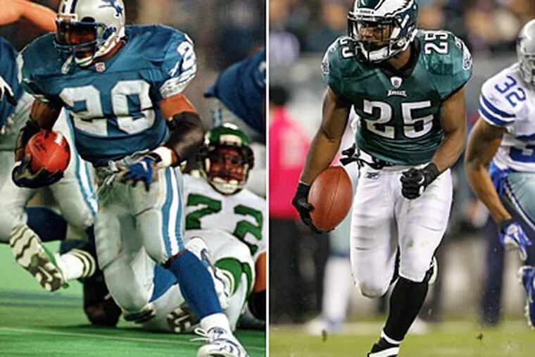 LeSean McCoy (right) is drawing comparisons to Hall of Famer Barry Sanders. (AP and Staff Photos)