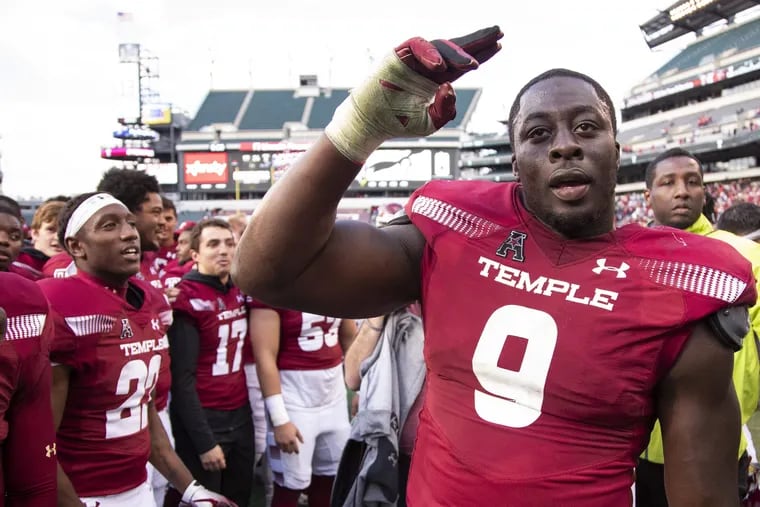 Temple defensive tackle Michael Dogbe (9) expects to get a bit emotional Saturday.