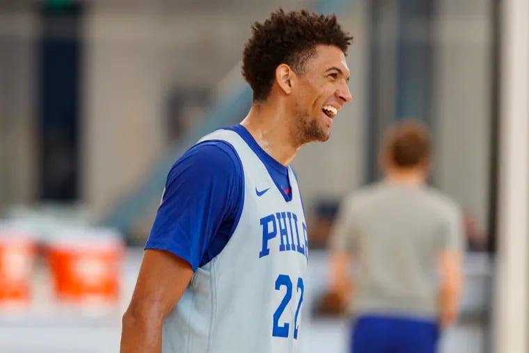 Sixers first round draft pick Matisse Thybulle is all smiles at summer league practice at the 76ers practice facility in Camden, NJ on July 1, 2019.