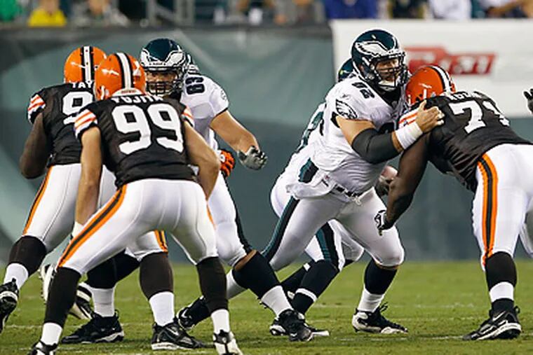 Eagles center Jason Kelce and right guard Danny Watkins will play in their first NFL games on Sunday. (Yong Kim/Staff file photo)