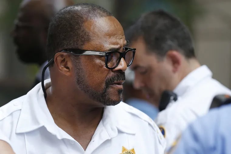 Sheriff Jewell Williams arrives on the scene of the incident at the Criminal Justice Center in Philadelphia, PA on August 4, 2016. Two people were injuried in mishap involving two elevators.
