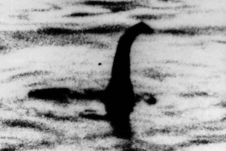 FILE - This undated file photo shows a shadowy shape that some people say is a the Loch Ness monster in Scotland. On Thursday, Sept. 5, 2019, scientist Neil Gemmell from the University of Otago in New Zealand says a project found a surprisingly high amount of eel DNA in the water.