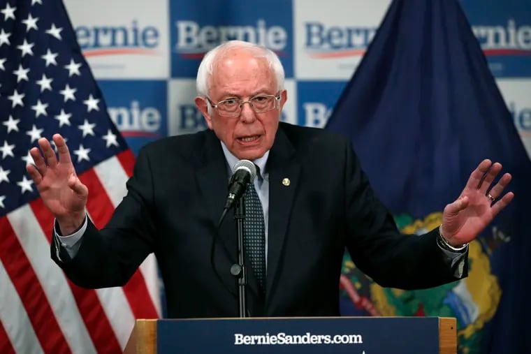 Democratic presidential candidate Bernie Sanders discusses the coronavirus on Thursday in Burlington, Vt.