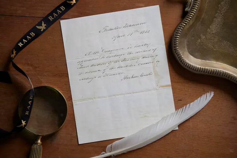 A presidential order signed by Abraham Lincoln in 1865 was found locked inside a desk. The Ardmore-based Raab Collection is selling the letter for $45,000.
