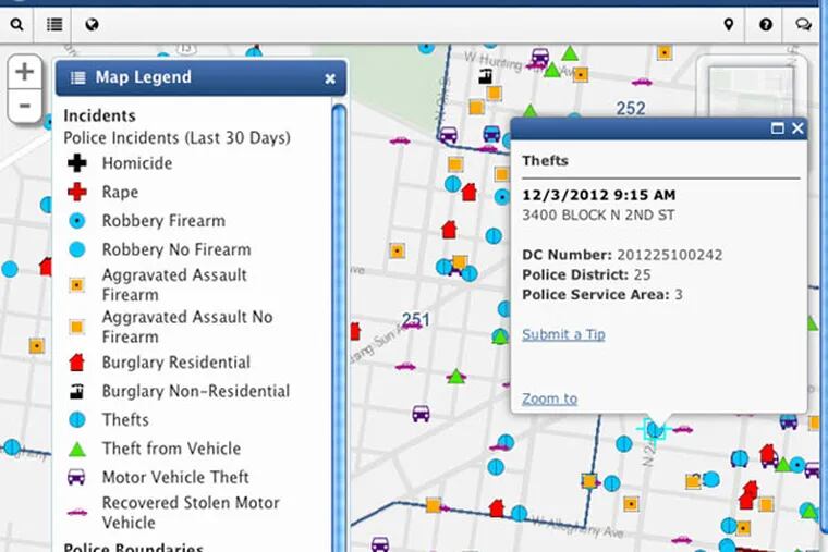 The Philadelphia Police Dept. on Wed. unveiled new software and mapping programming that lets residents see crime data on the web. The data goes back six years and can be cut numerous ways, including to isolate on shootings. This is a key rollout in Mayor Nutter's new digital public information initiative.